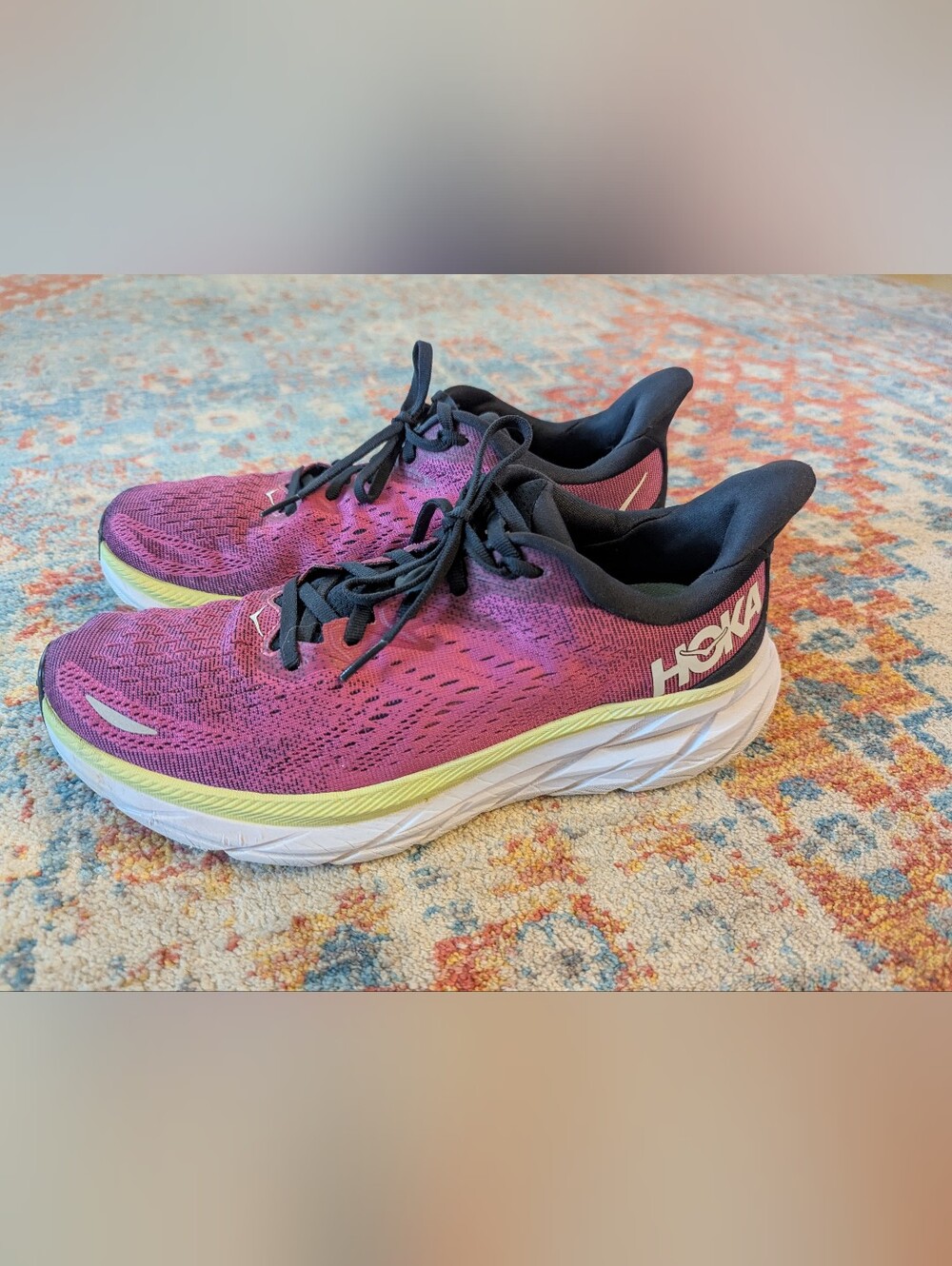 Hoka One One Clifton 8 Women's 10 B Purple Yellow 1119394 Running Shoes